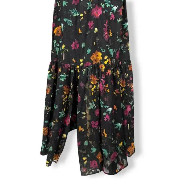 ECI Black Floral Y2K Ruffle Vintage Fairy Tiered Moody Maxi Dress Whimsigoth M‎ - Picture 8 of 9